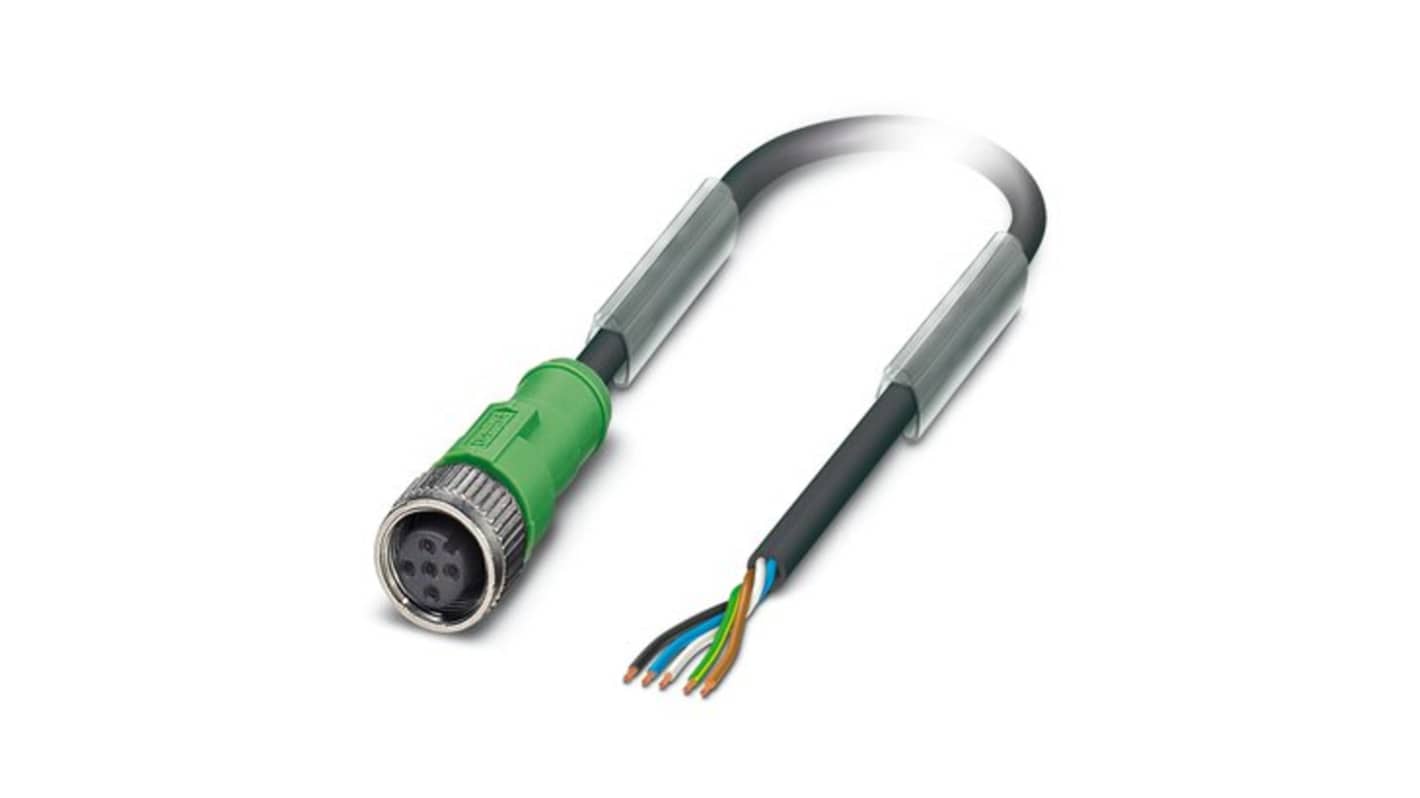 Phoenix Contact Straight 5 way Free Ends to Straight Female 5 way M12 Sensor Actuator Cable, 3m