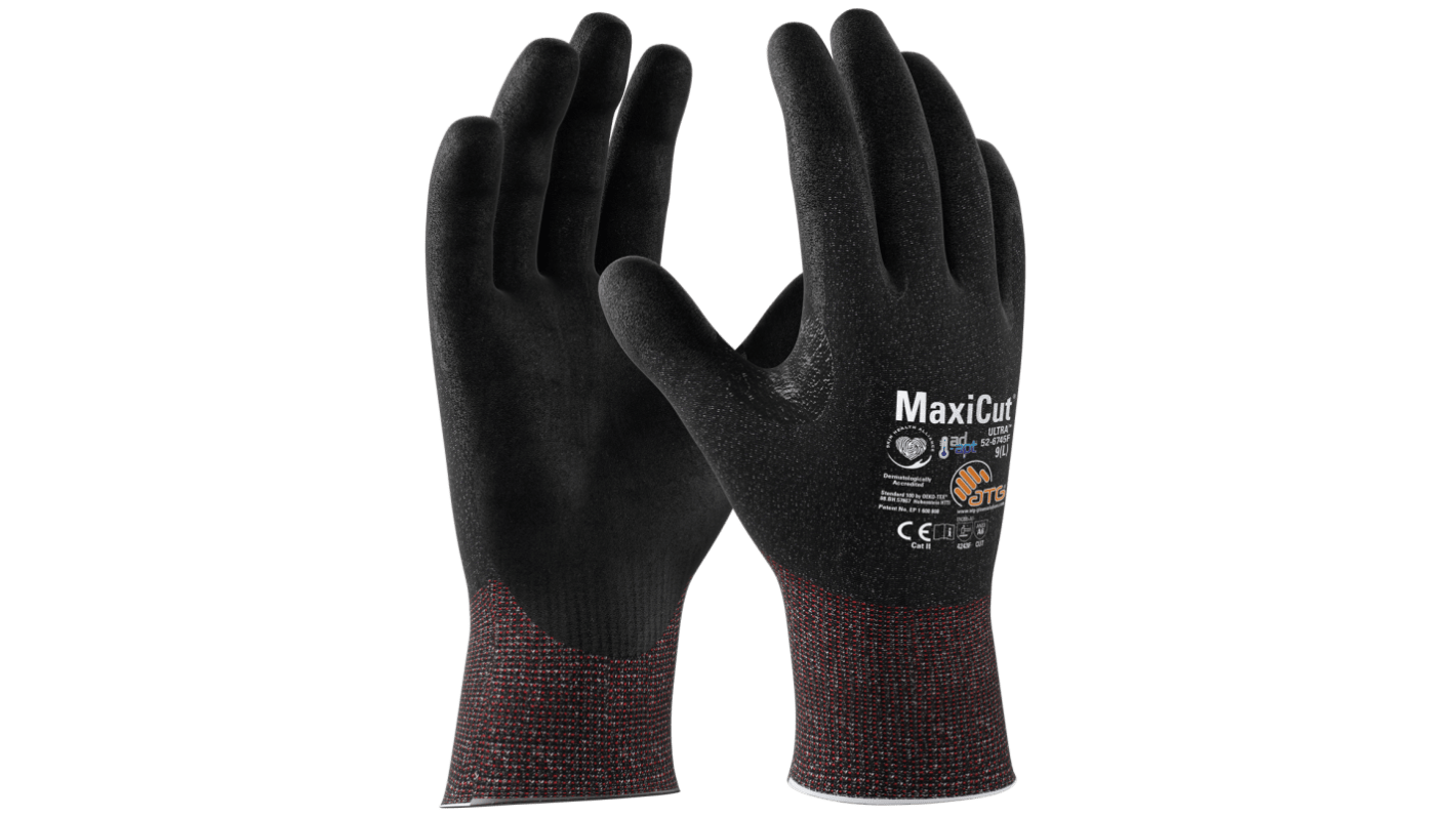 ATG MaxiCut Ultra Black Nylon, Polyester, Stainless Steel, Tungsten Cut Resistant Work Gloves, Size 11, Nitrile Foam