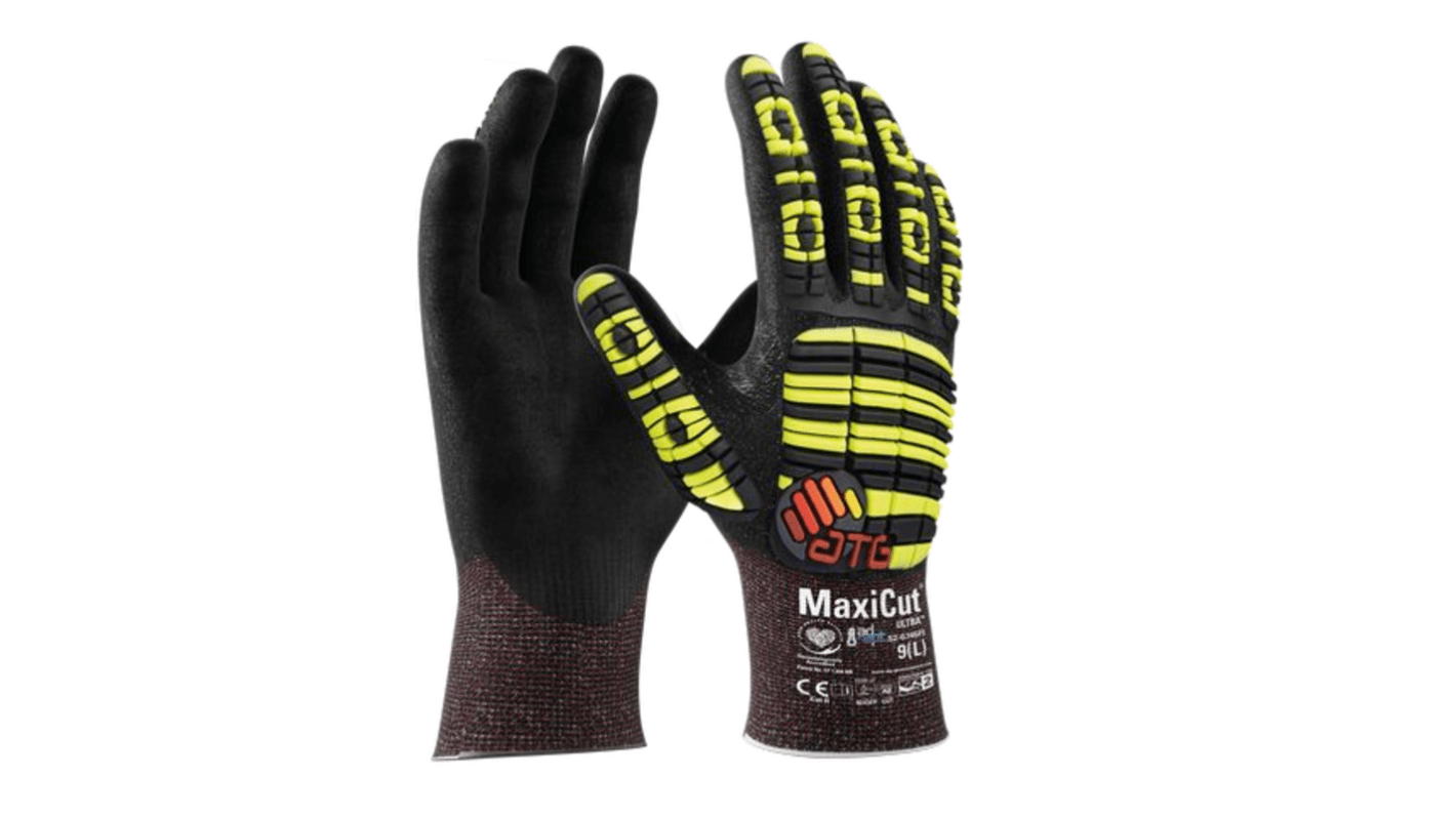ATG MaxiCut Ultra Black Nylon, Polyester, Stainless Steel, Tungsten Cut Resistant Work Gloves, Size 8, Nitrile Foam