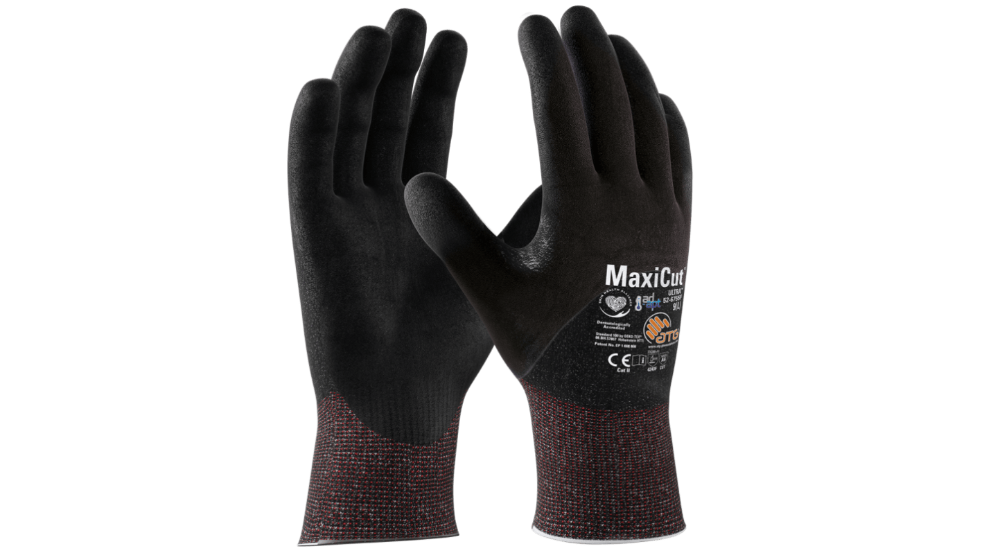 ATG MaxiCut Ultra Black Nylon, Polyester, Stainless Steel, Tungsten Cut Resistant Work Gloves, Size 11, Nitrile Foam