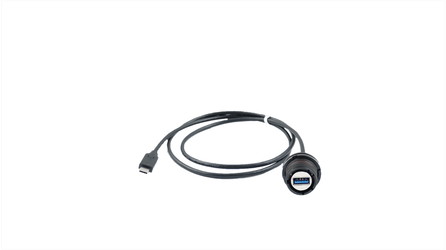Amphenol USB母座至公插, Type A to Type C型3.2, 2端口, USB-C 电缆端接, 面板安装, 直向, IP68