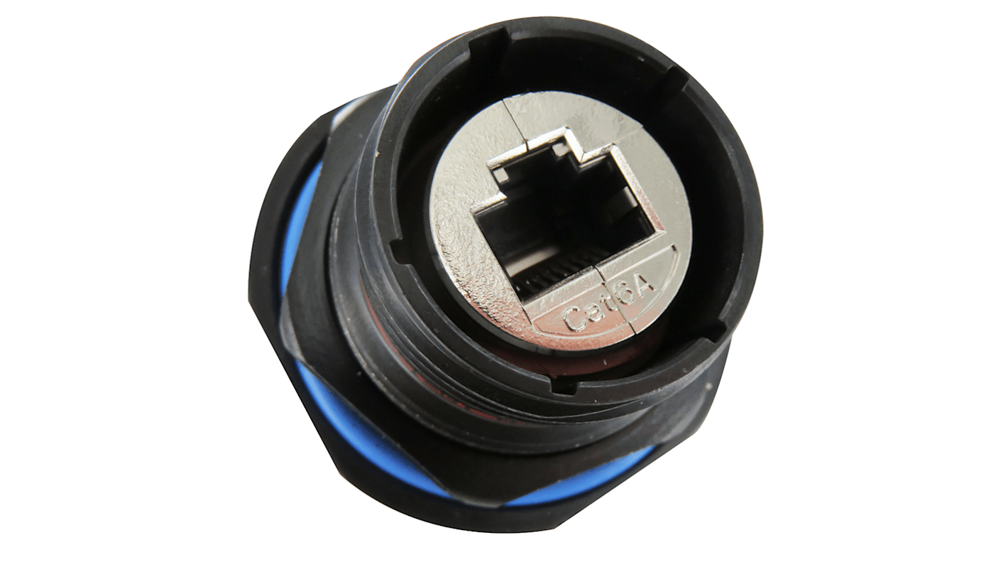 Amphenol Socapex RJF 6A Series Receptacle Ethernet Connector, Jam Nut, Cat6a Straight 1 Port 8 -Way