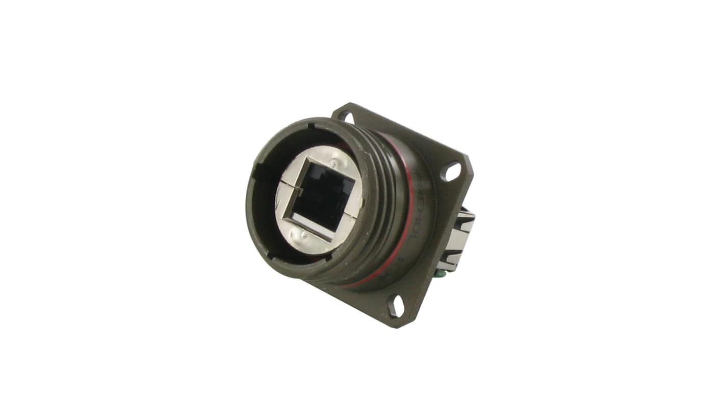 Amphenol Socapex RJF TV6A Series Receptacle Ethernet Connector, Flange Mount, Cat6a Straight 1 Port 8 -Way