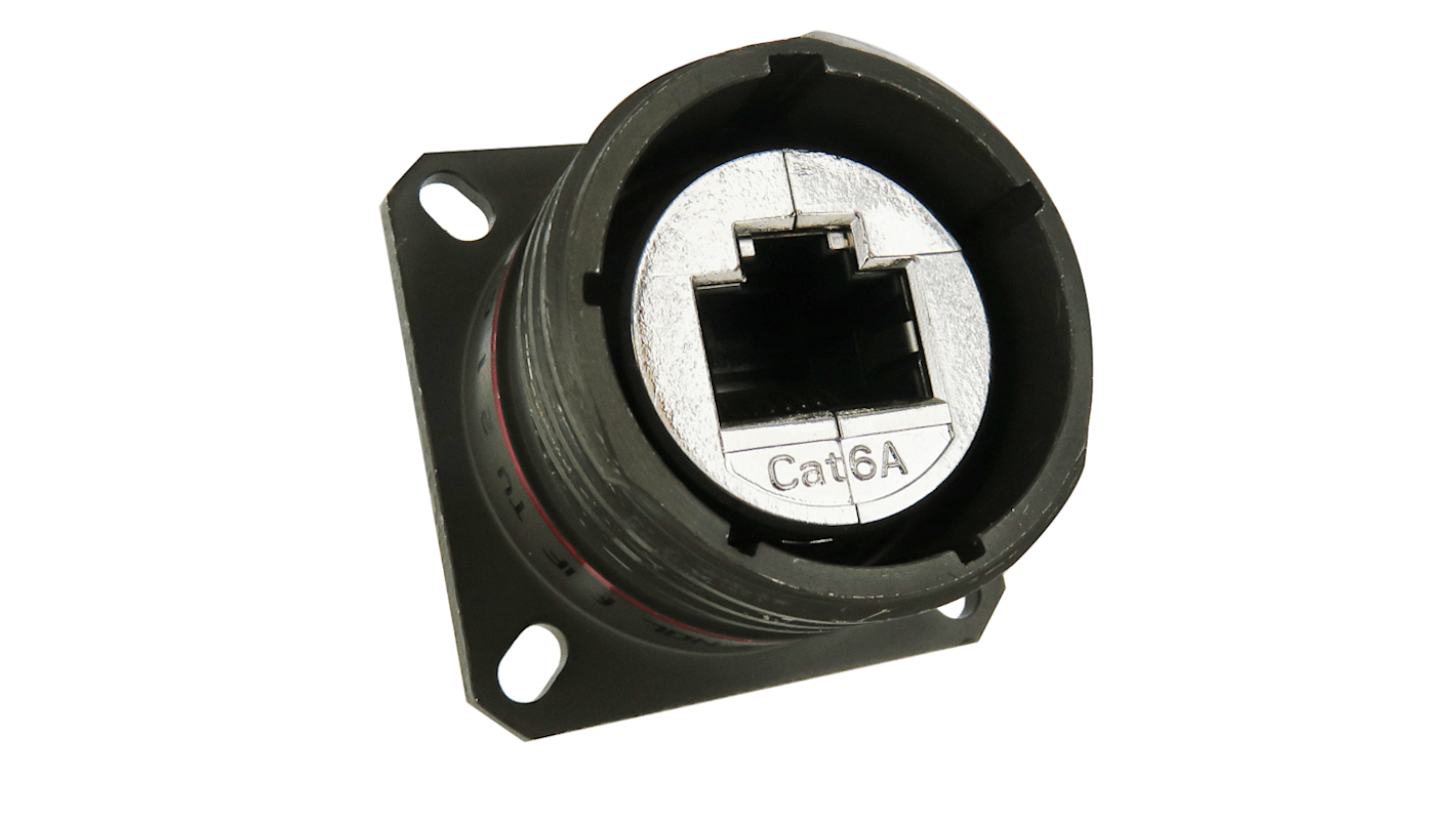 Amphenol Socapex RJF 6A Series Receptacle Ethernet Connector, Flange Mount, Cat6a Straight 1 Port 8 -Way