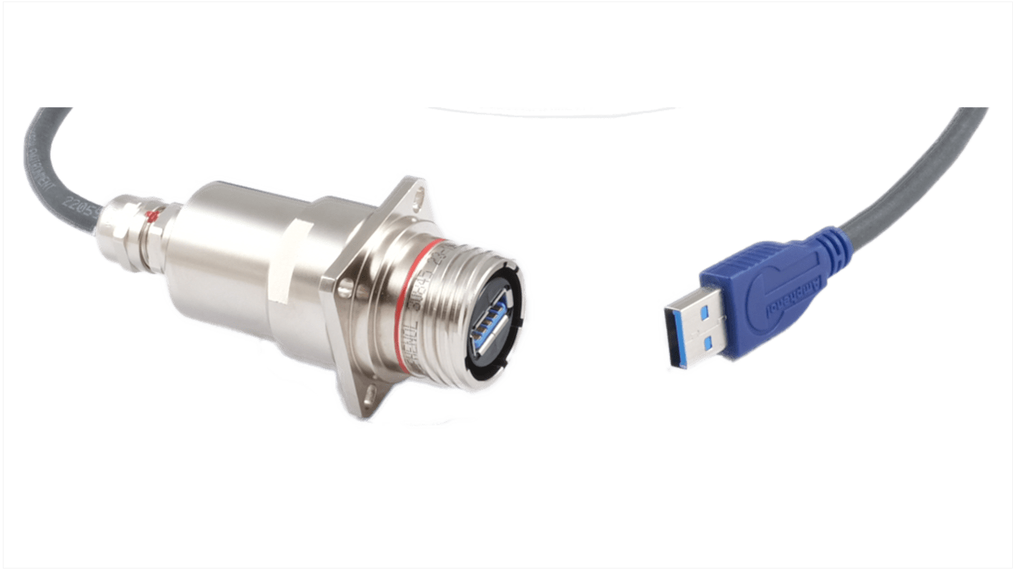 Amphenol Socapex USB-stik, 2 porte  Porte Version USB 3.0, Hun til han, Lige IP68, Panelmontering
