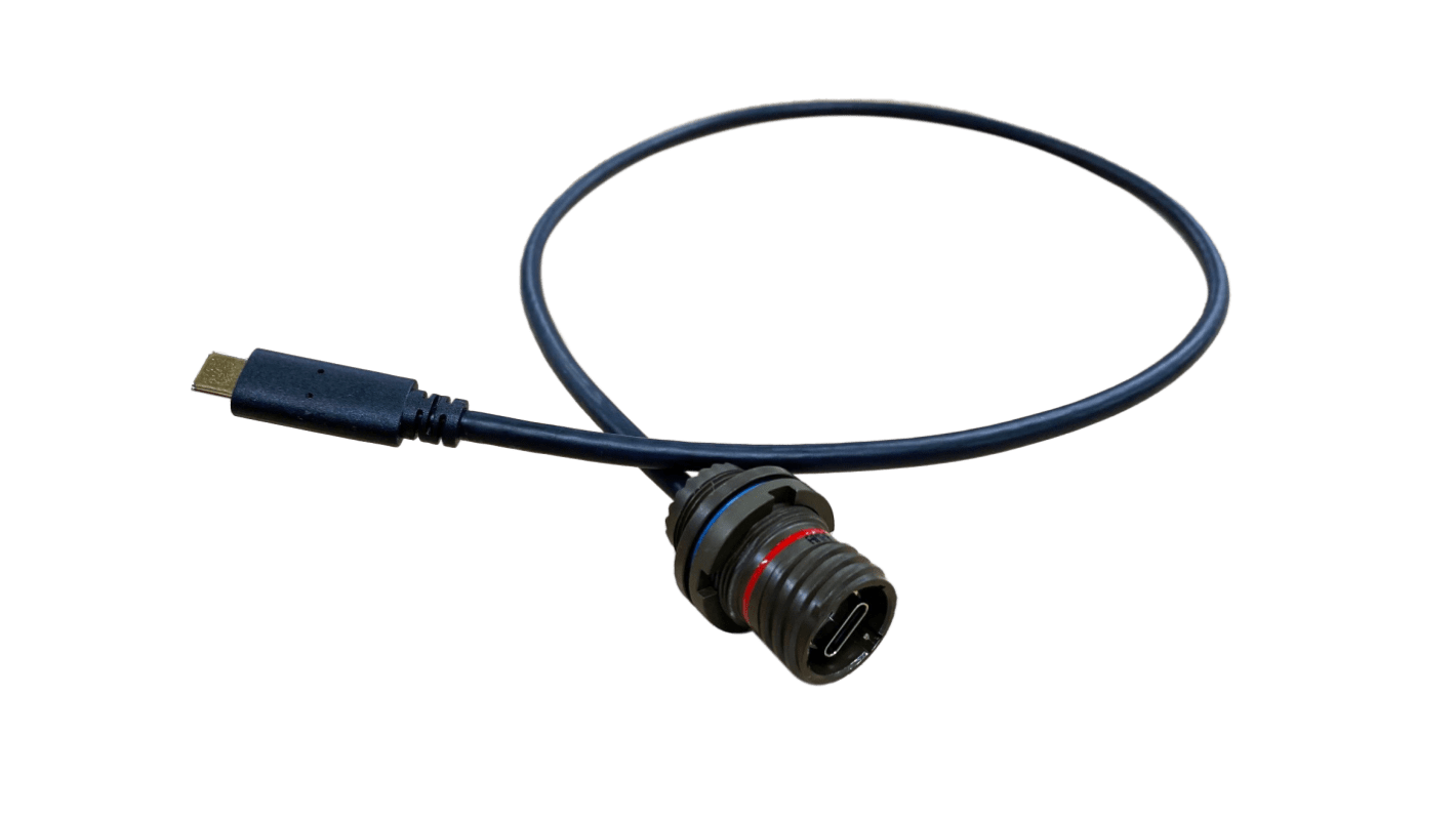 Amphenol Socapex Type-Type C USB 3.2 USBコネクタ, メス to オス, パネルマウント