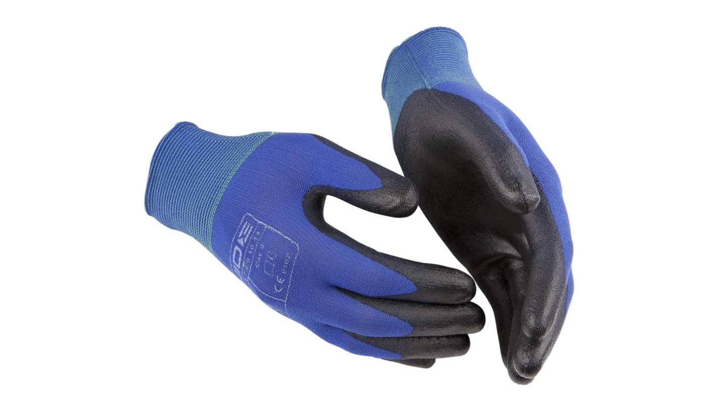 GUIDE GLOVES GUIDE 650 Black, Blue Elastane, Nylon, Polyurethane Mechanical Protection Work Gloves, Size 7,