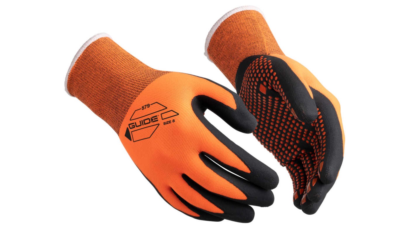 GUIDE GLOVES GUIDE 579 Black, Orange Elastane, Nitrile, Nylon Mechanical Protection Work Gloves, Size 11, Nitrile