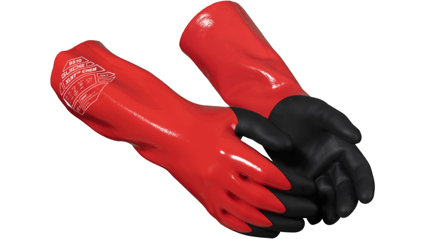 GUIDE GLOVES GUIDE 9510 Black/Red Elastane, Nitrile, Nylon Chemical Resistant Work Gloves, Size 11, Nitrile Foam Coating
