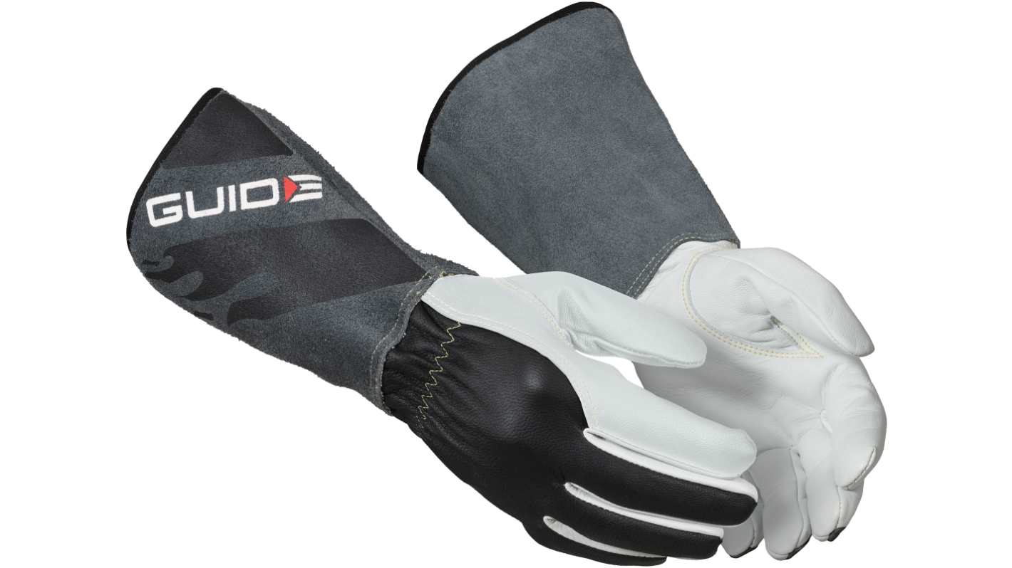 GUIDE GLOVES GUIDE 1230 Grey, White Leather Heat Resistant Work Gloves, Size 8