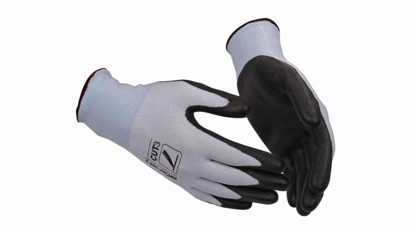 GUIDE GLOVES GUIDE 308 Black, Blue Glass Fibre, HPPE, Nylon, Polyurethane Mechanical Protection Work Gloves, Size 7,