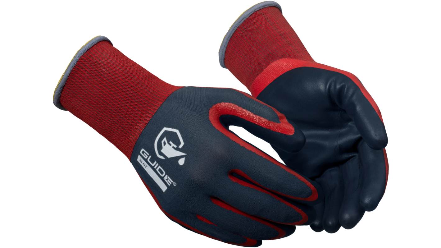 GUIDE GLOVES GUIDE 9502 Black, Dark Grey, Red Elastane, Nitrile, Nylon Mechanical Protection Work Gloves, Size 6,