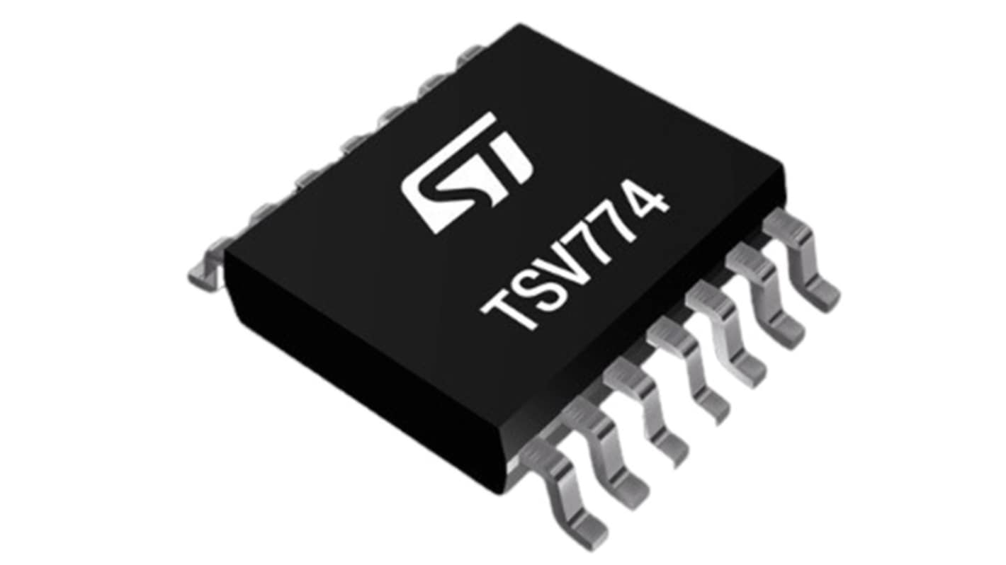 TSV774IPT STMicroelectronics, Operational Amplifier, Op Amp, RRIO, 20MHz, 2.0 → 5.5 V, 14-Pin TSSOP14