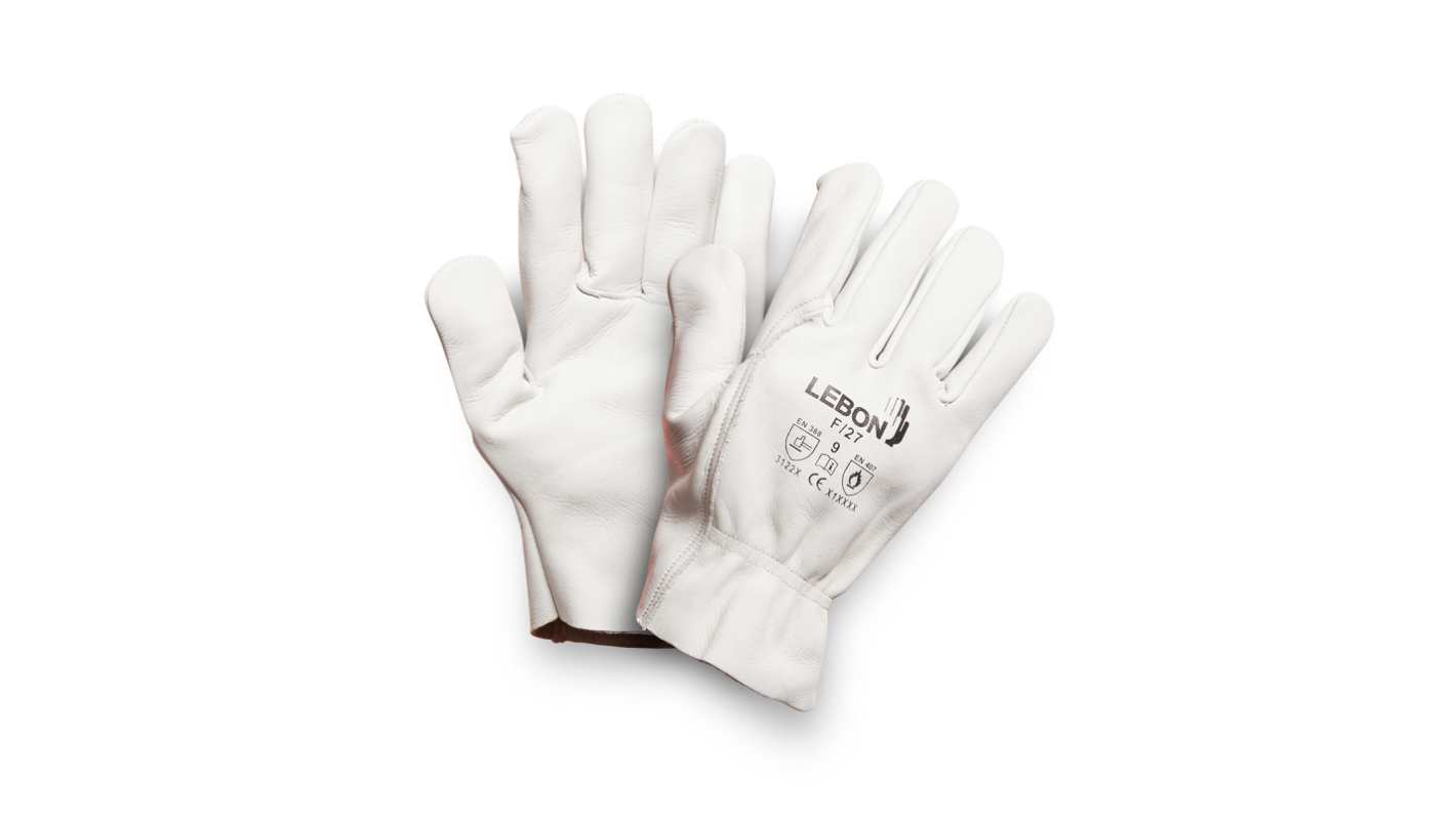 Lebon Protection F/27 White Leather Abrasion Resistant Gloves, Size 9
