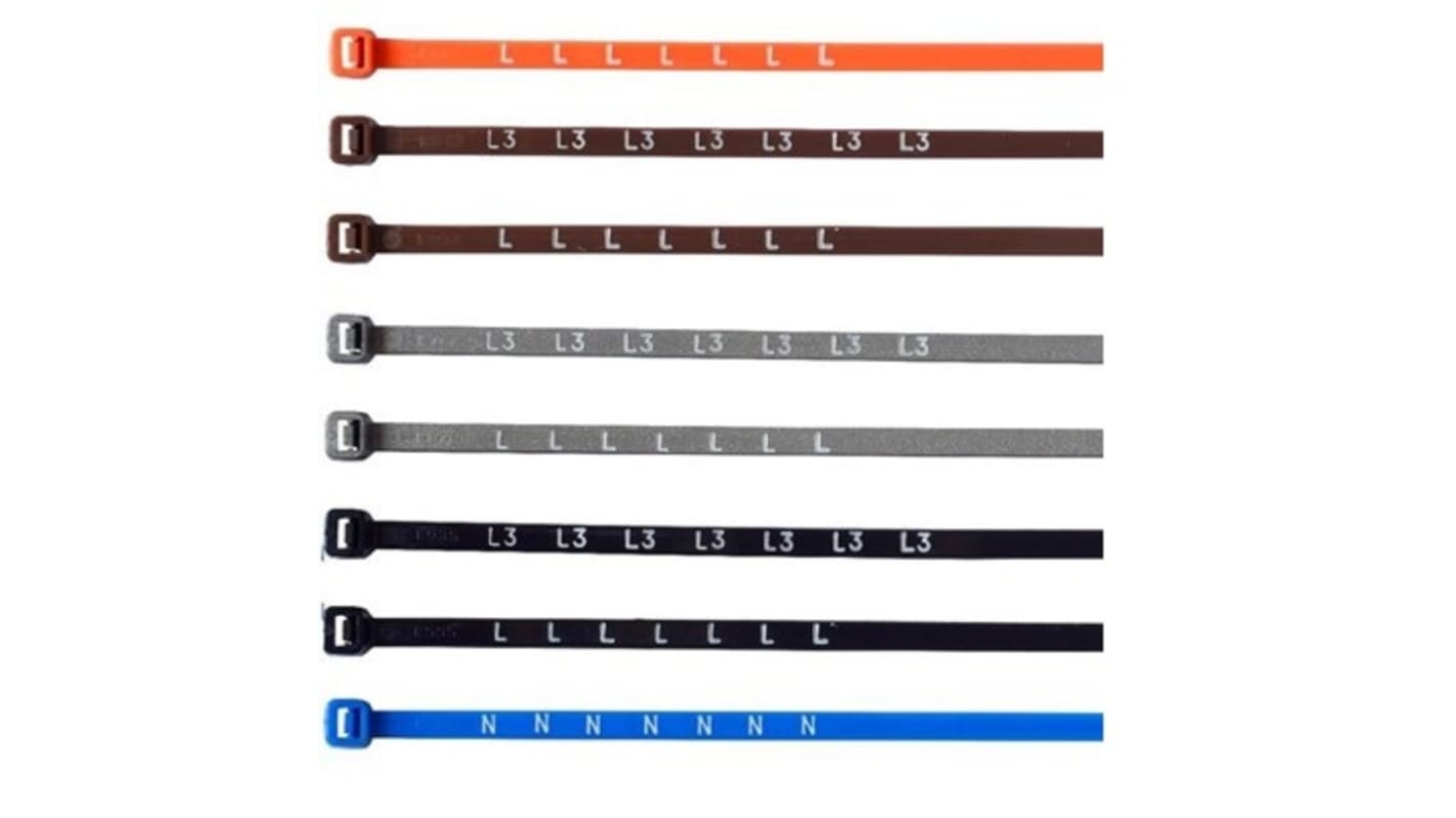 RS PRO Phase Marking Cable Tie, 200mm x 4.8 mm, Brown Nylon, Pk-100