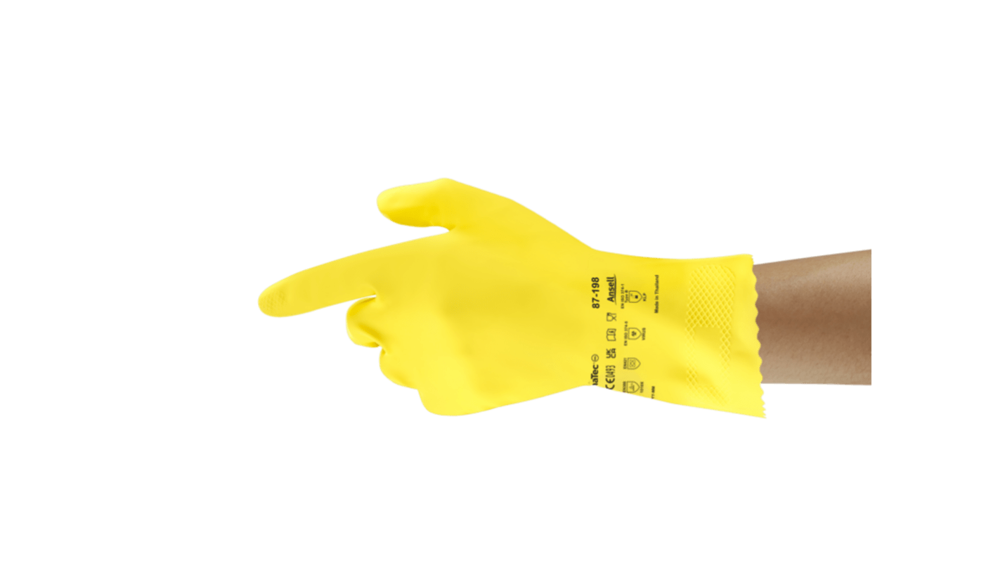 Ansell Alpha Tec Yellow Natural Rubber Latex Good Dexterity Work Gloves, Size 9, Latex, Natural Rubber Coating