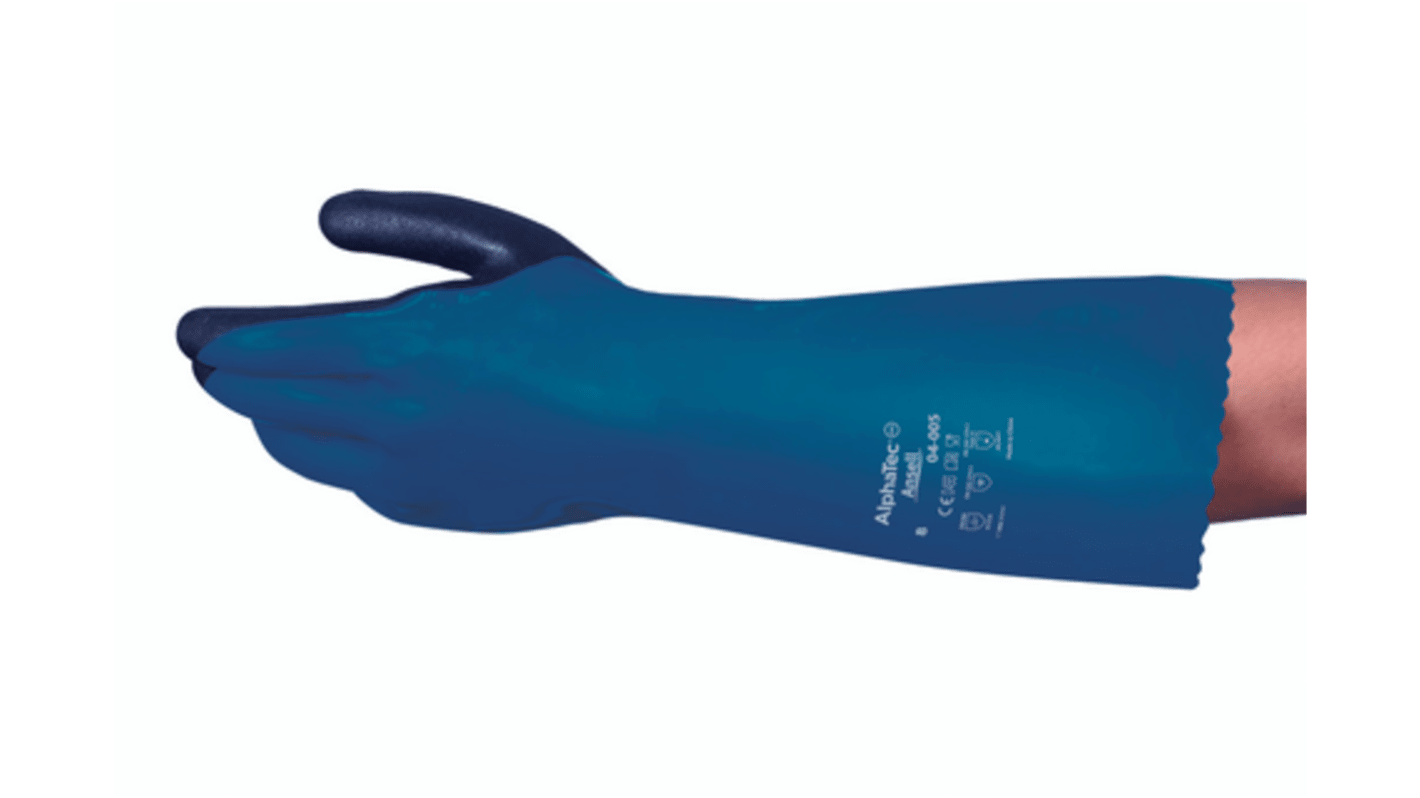 Ansell Alpha Tec Blue Nitrile, PVC Chemical Resistant Work Gloves, Size 11, Nitrile, PVC Coating
