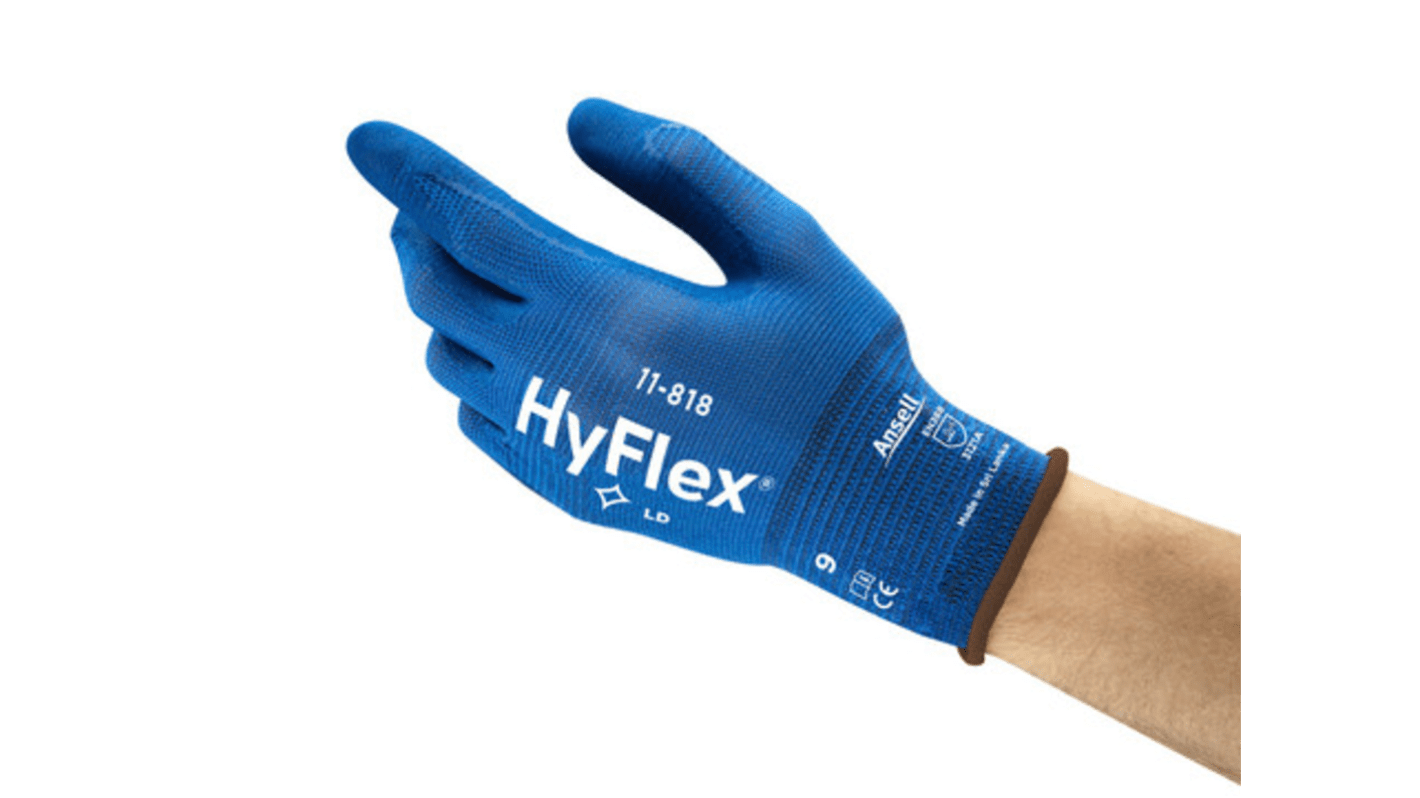 Ansell HyFlex Blue Nylon Abrasion Resistant Work Gloves, Size 7, Foam Nitrile Coating