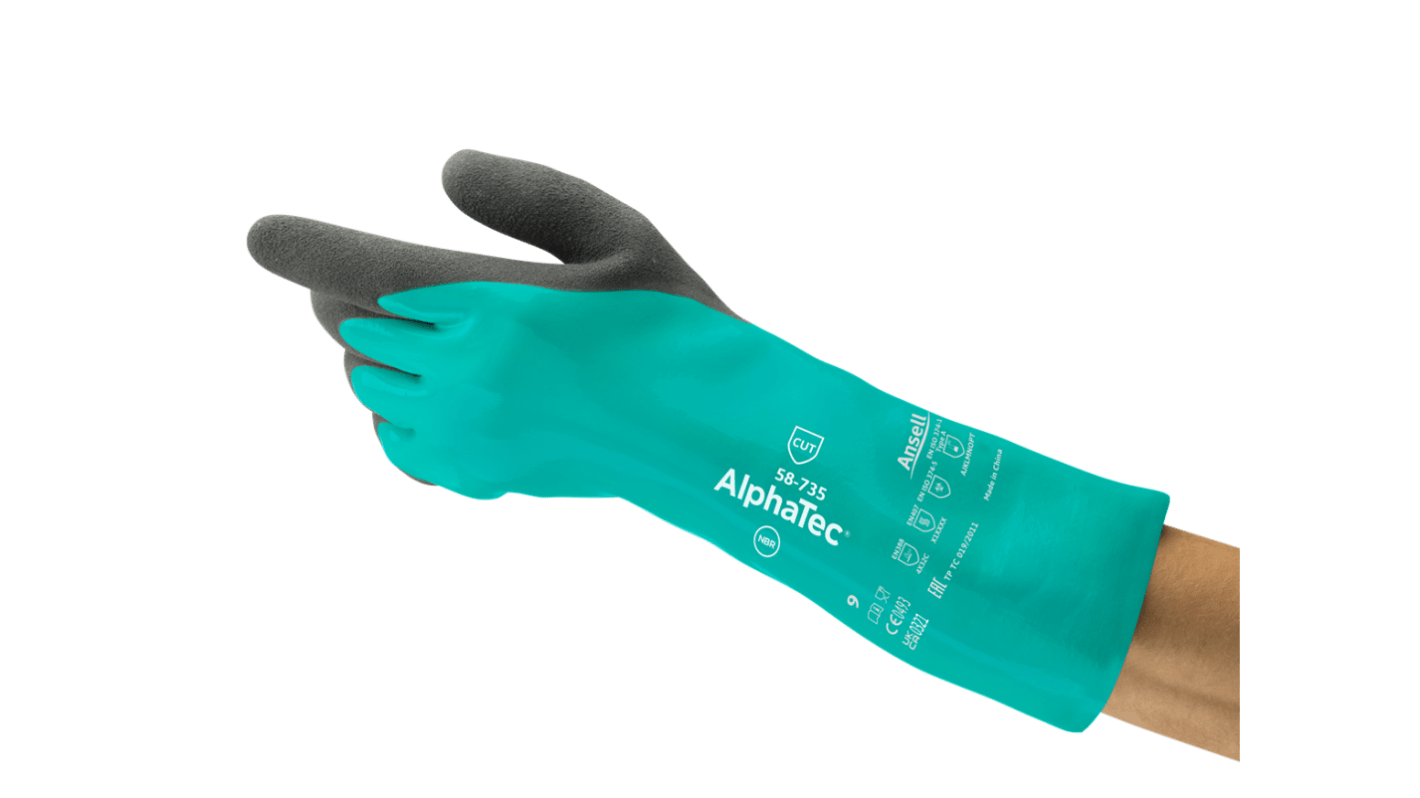 Ansell Alpha Tec Grey Nitrile Chemical Resistant Work Gloves, Size 11, Nitrile, PI Coating