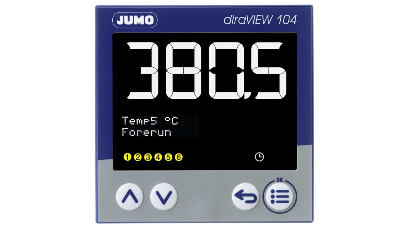 Jumo 701514 Panel Mount Digital Indicator, 22 x 89mm 3 Input Relay, 110 → 240 V ac Supply Voltage Controller
