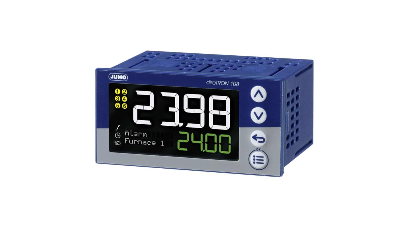 Jumo 702113 Panel Mount Controller, 22 x 89mm 3 Input, 1 Output Relay, 110 → 240 V ac Supply Voltage Controller