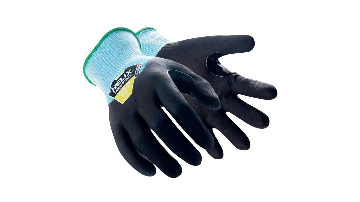 HexArmor 60683 Black, Blue HPPE, Polyester Abrasion Resistant, Breathable, Cut Resistant, Dry Environment, General