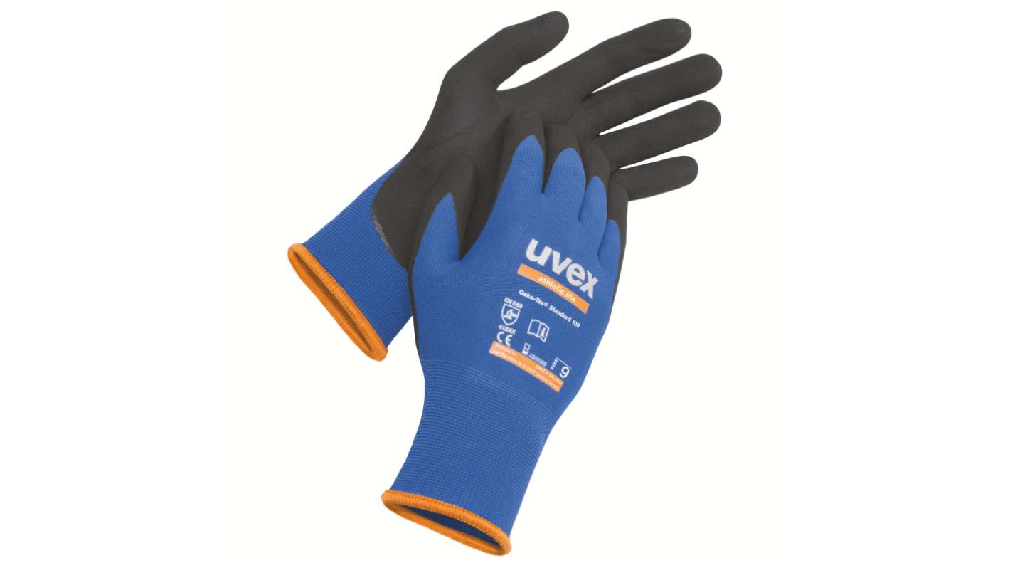 uvex 60027 Black, Blue Elastane, Polyamide Abrasion Resistant, Breathable, Cut Resistant, Dry Environment, General