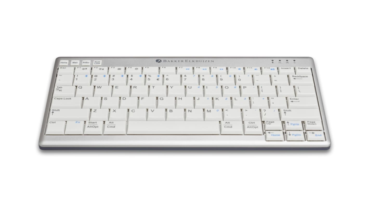 Bakker Elkhuizen BNEU950WUK Wireless Bluetooth Compact Keyboard, QWERTY (UK), Grey, White