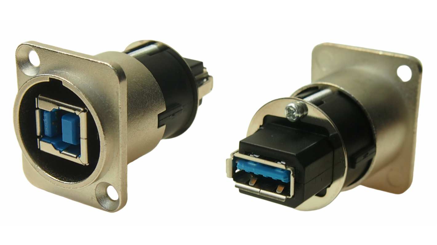 RS PRO Straight, Panel Mount, Socket- Dual Port Type B-A 3 Feedthrough USB Connector