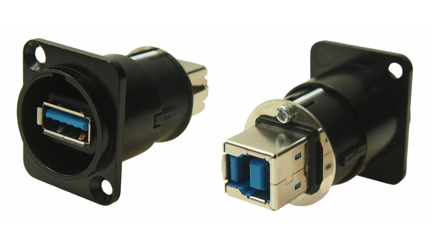 RS PRO Straight, Panel Mount, Socket- Dual Port Type A-B 3 Feedthrough USB Connector