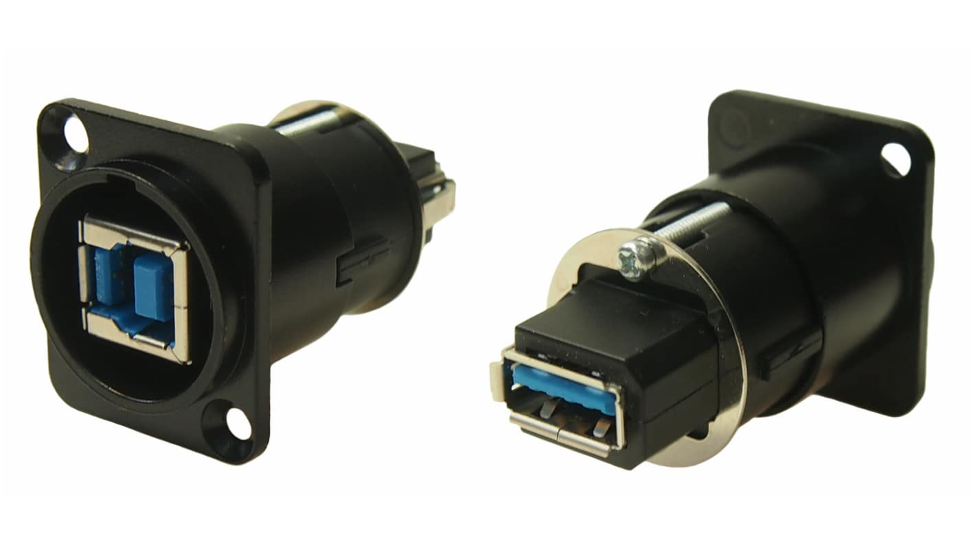 RS PRO Straight, Panel Mount, Socket- Dual Port Type B-A 3 Feedthrough USB Connector