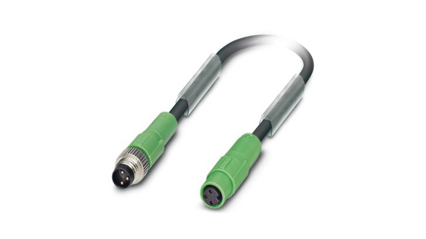Phoenix Contact Straight Male 3 way M8 to Straight Female 3 way M8 Sensor Actuator Cable, 1m
