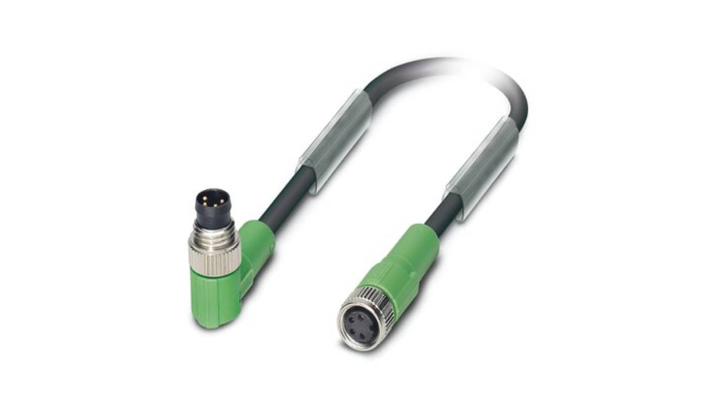 Phoenix Contact Right Angle Male 4 way M8 to Straight Female 4 way M8 Actuator/Sensor Cable, 3m
