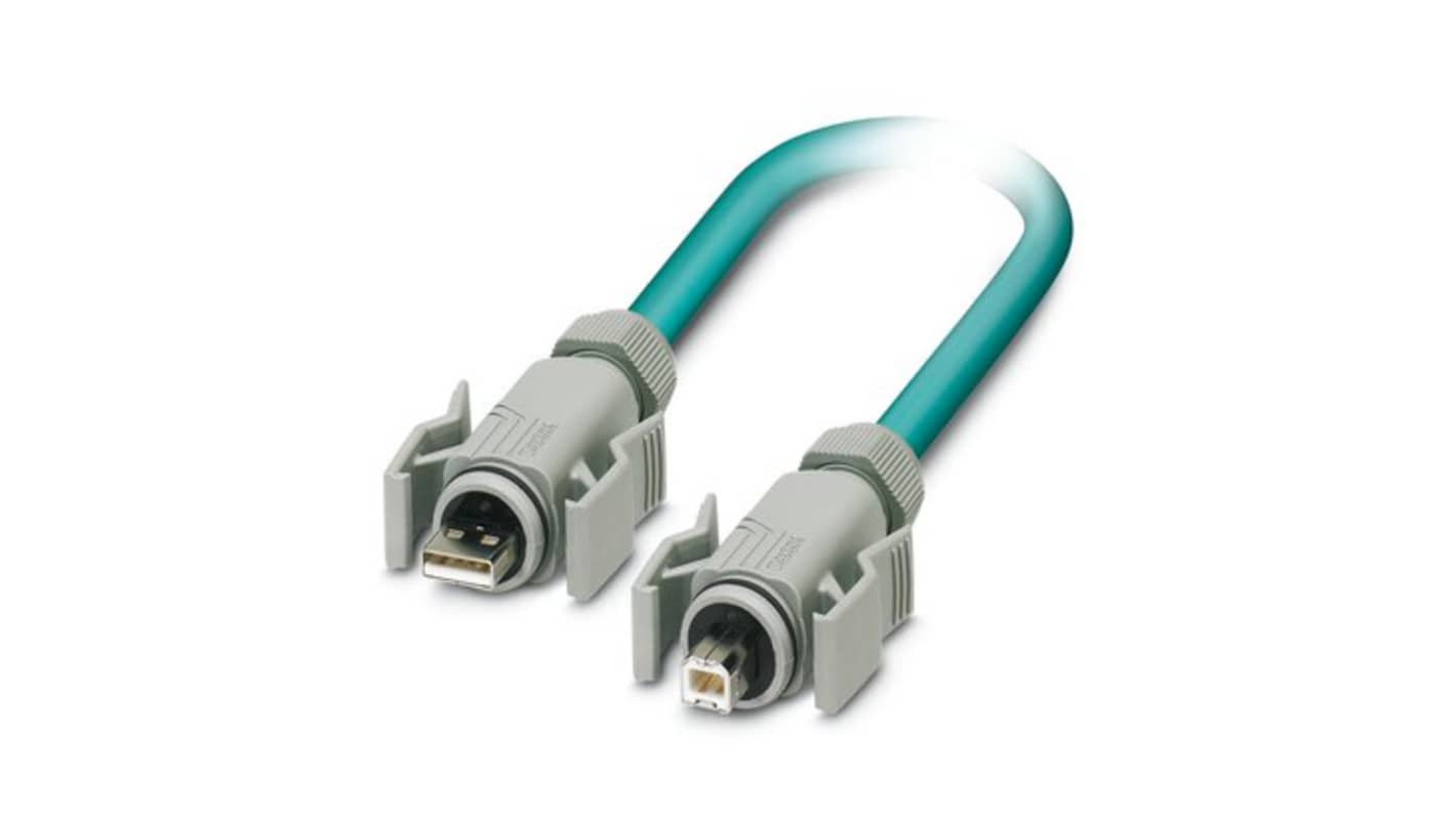 Phoenix ContactVS, 5m, Blue USB to USB, Aluminium/Polyester Foil Shielded, Terminated Polyurethane Sheath
