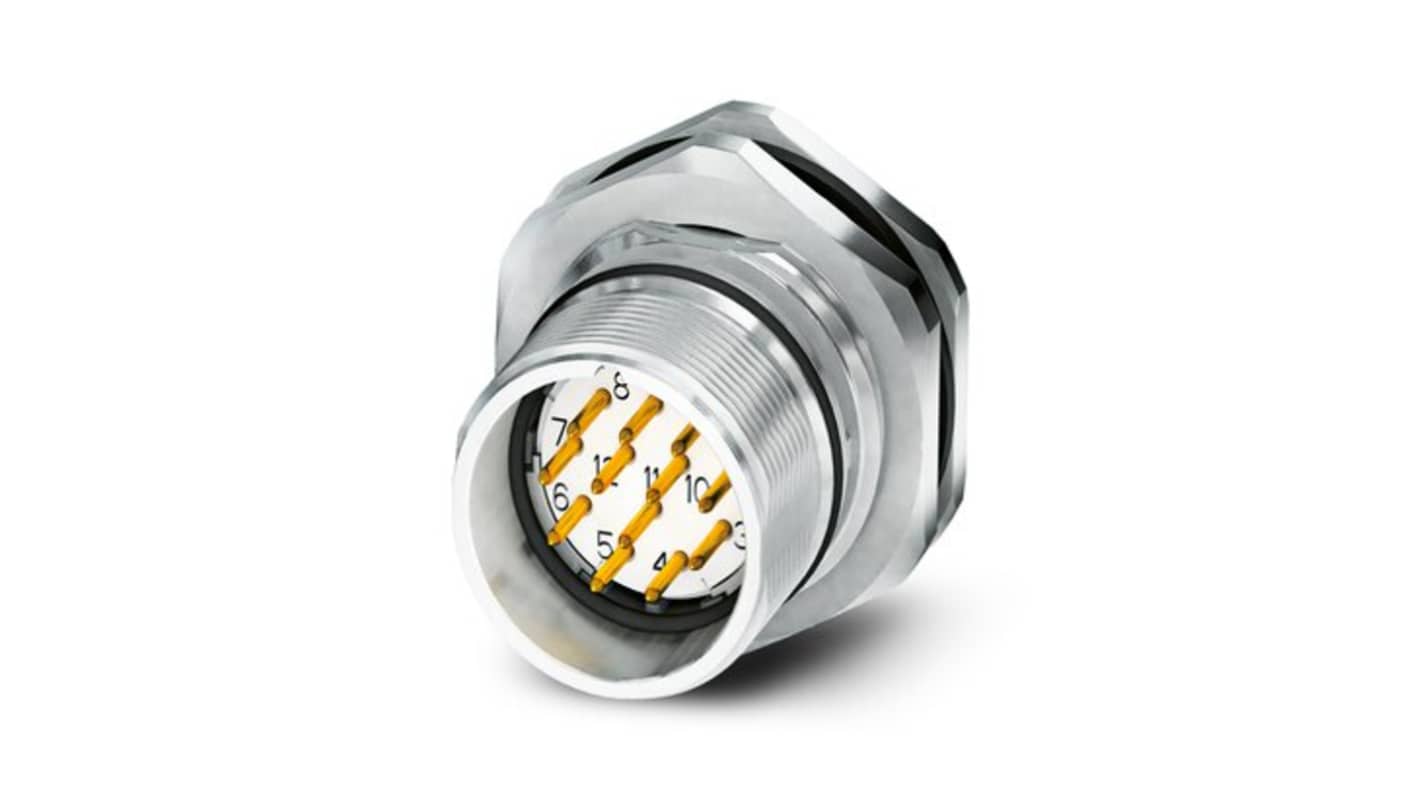 Phoenix Contact, 16197 IP67 Metal Rear Mount 16 positions Power Connector Plug, Rated At 8A, 48 V