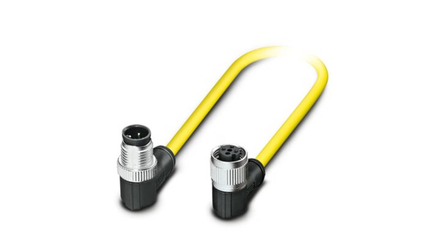 Phoenix Contact Right Angle Male 3 way M12 to Right Angle Female 3 way M12 Sensor Actuator Cable, 500mm