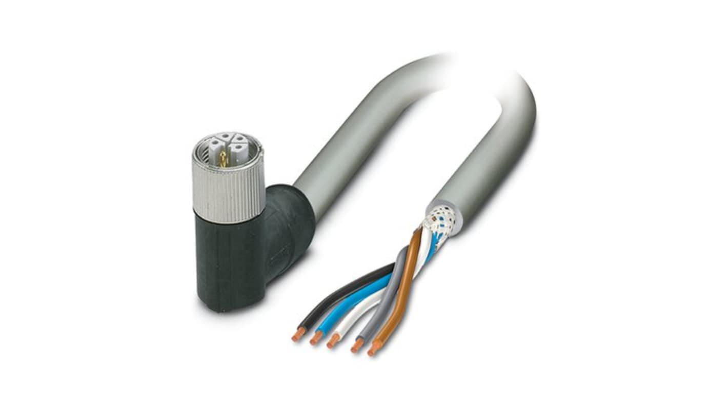 Phoenix Contact 14147, Shielded, 3m 5 Core, Grey Polyvinyl Chloride PVC Power Cable +80°C