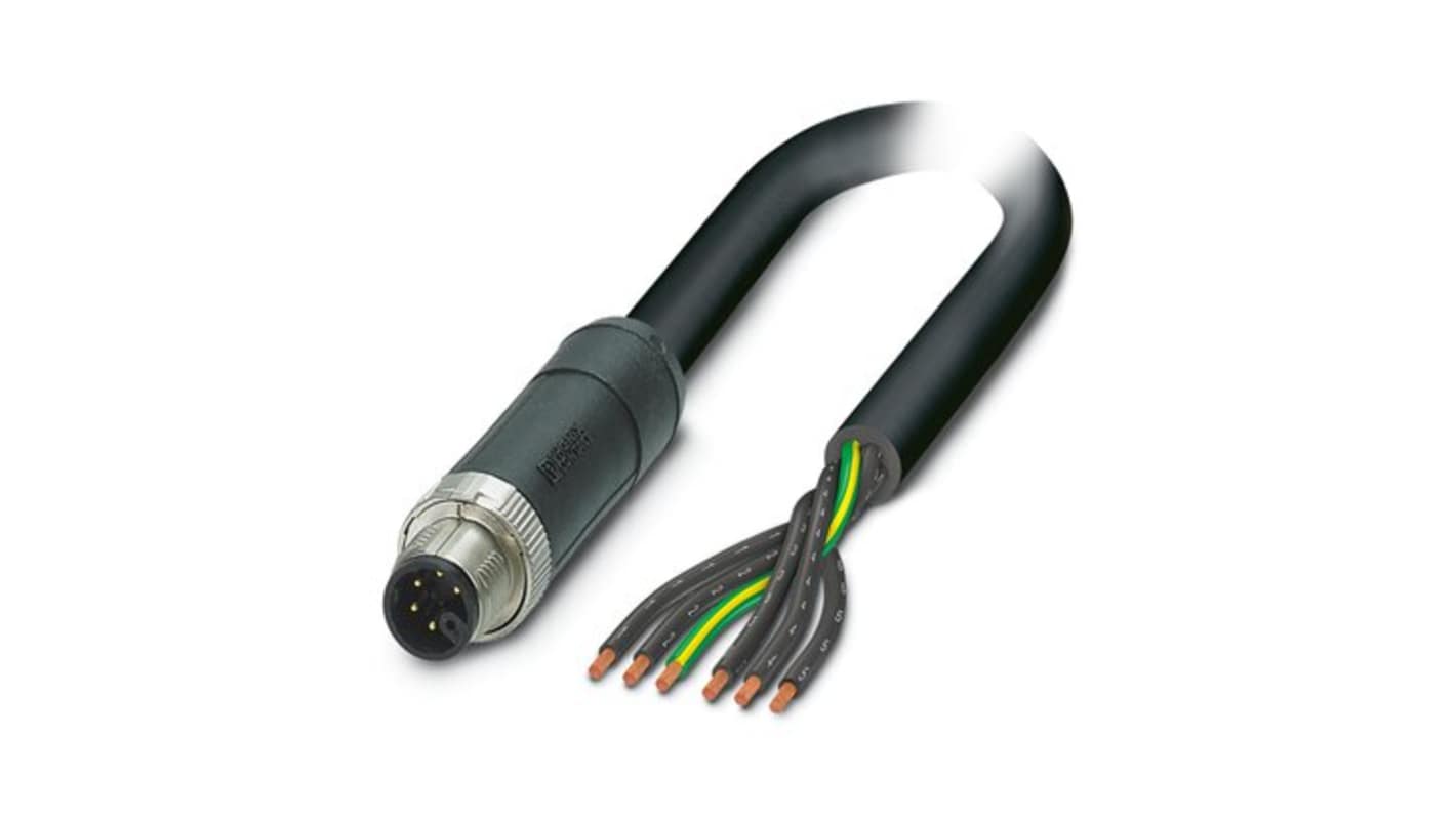Phoenix Contact 14149, Shielded, 5m 6 Core, Black, Grey Polyurethane PUR Power Cable +85°C