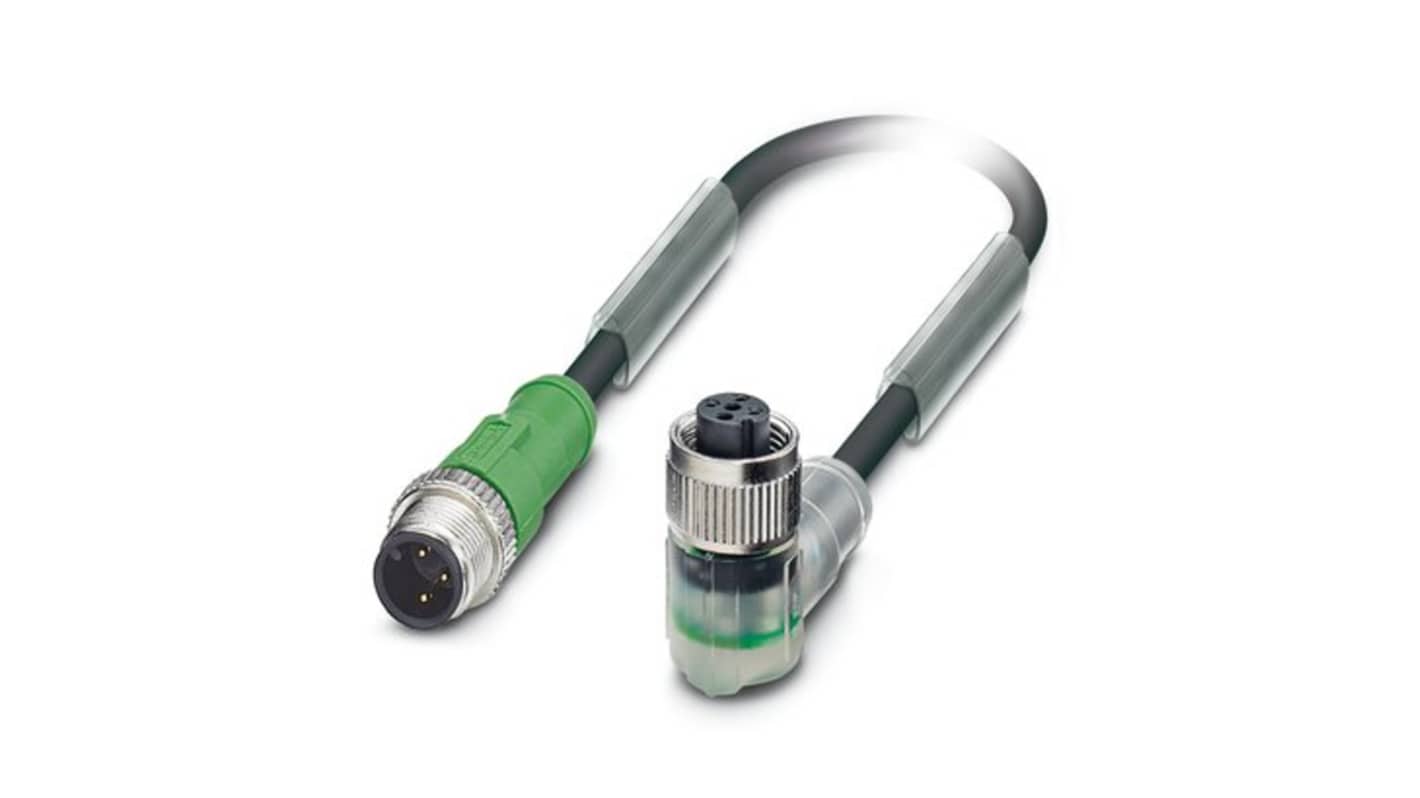 Phoenix Contact Straight Male 3 way M12 to Right Angle Female 3 way M12 Actuator/Sensor Cable, 1.5m