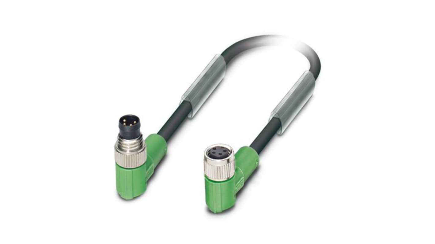 Phoenix Contact Right Angle Male 4 way M8 to Right Angle Female 4 way M8 Actuator/Sensor Cable, 3m