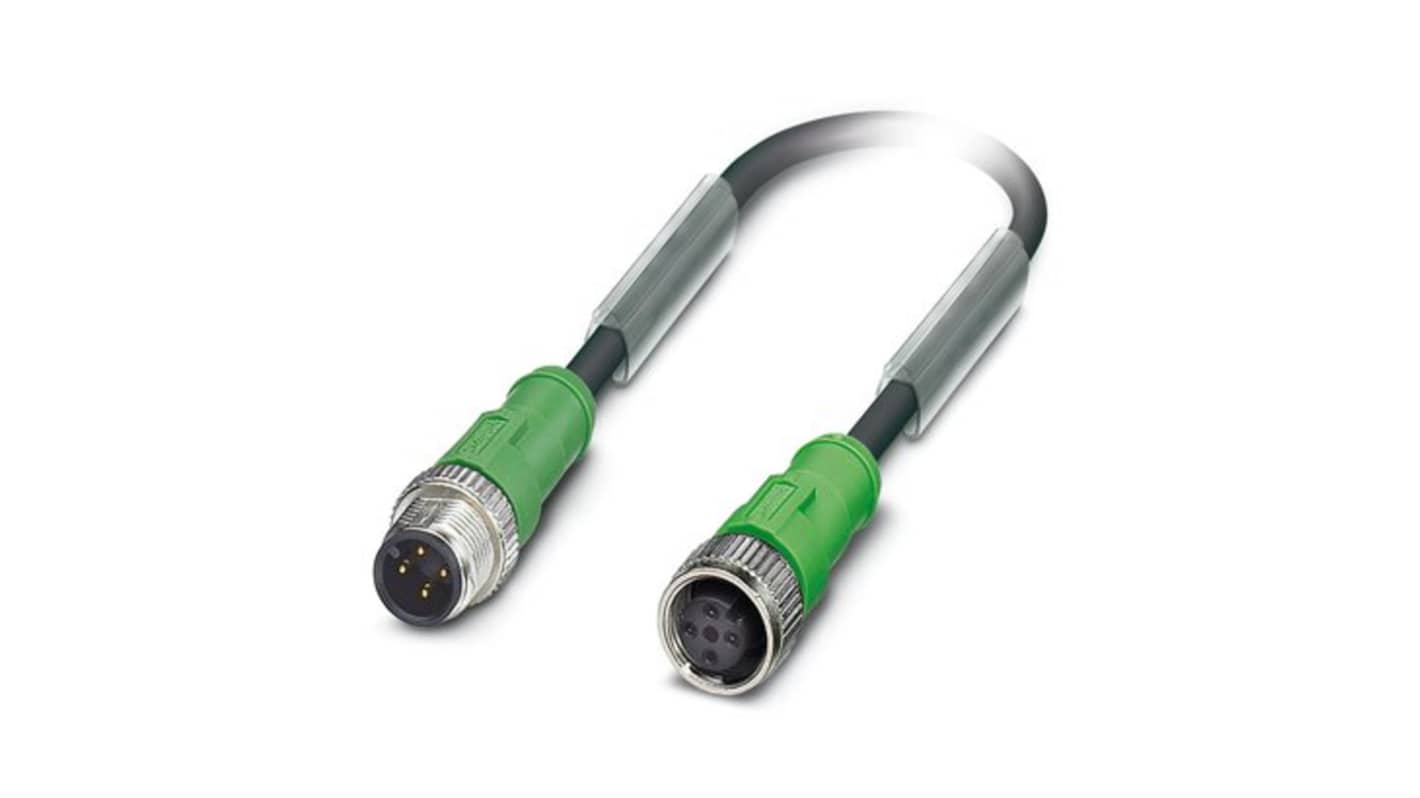 Phoenix Contact Straight Male 4 way M12 to Straight Female 4 way M12 Actuator/Sensor Cable, 3m