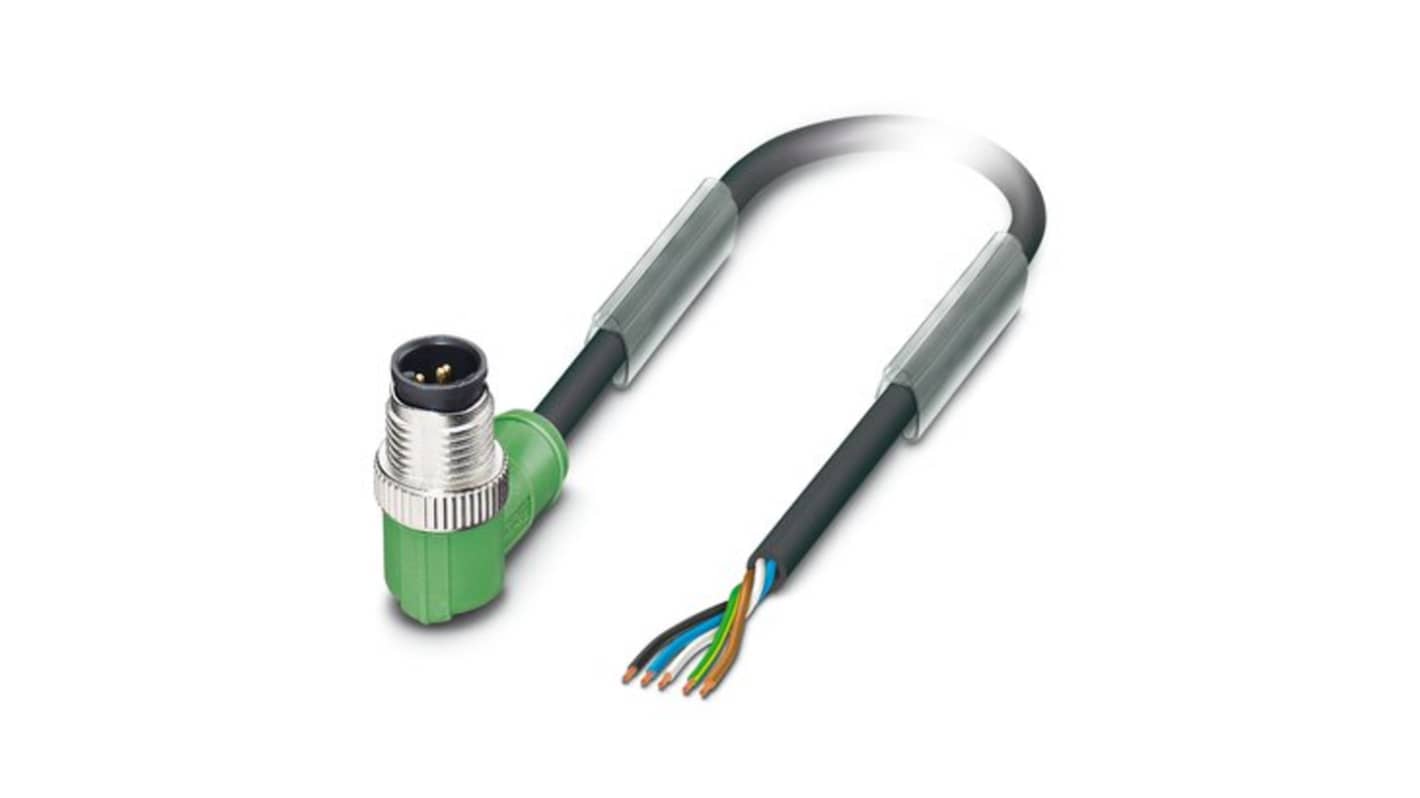 Phoenix Contact Straight 5 way Free Ends to Right Angle Male 5 way M12 Actuator/Sensor Cable, 5m