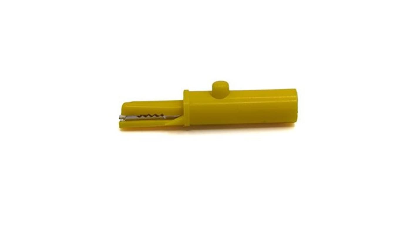 Mueller Electric Crocodile Clip 4 mm Banana Plug Connection, Nickel-Plated Steel Contact, 19A, Yellow