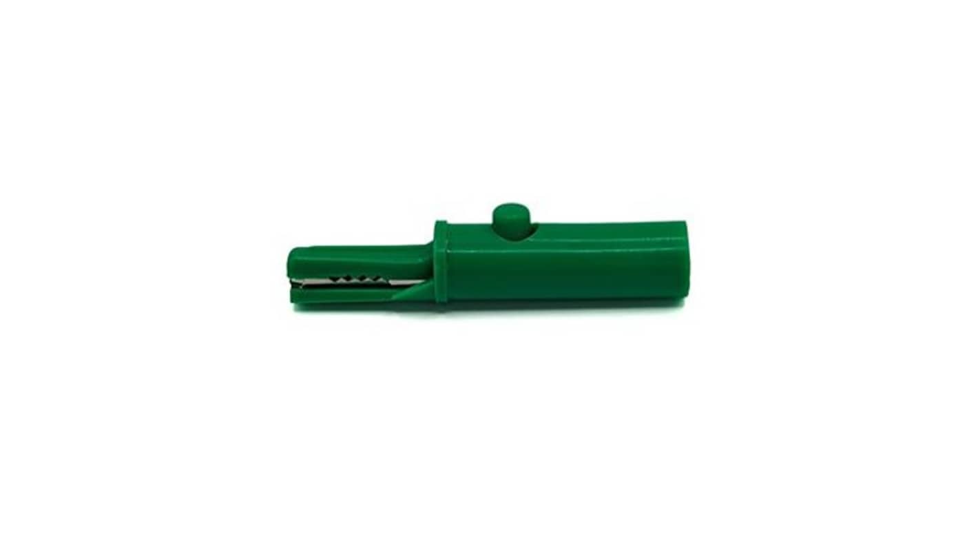Mueller Electric Crocodile Clip 4 mm Banana Plug Connection, Nickel-Plated Steel Contact, 19A, Green