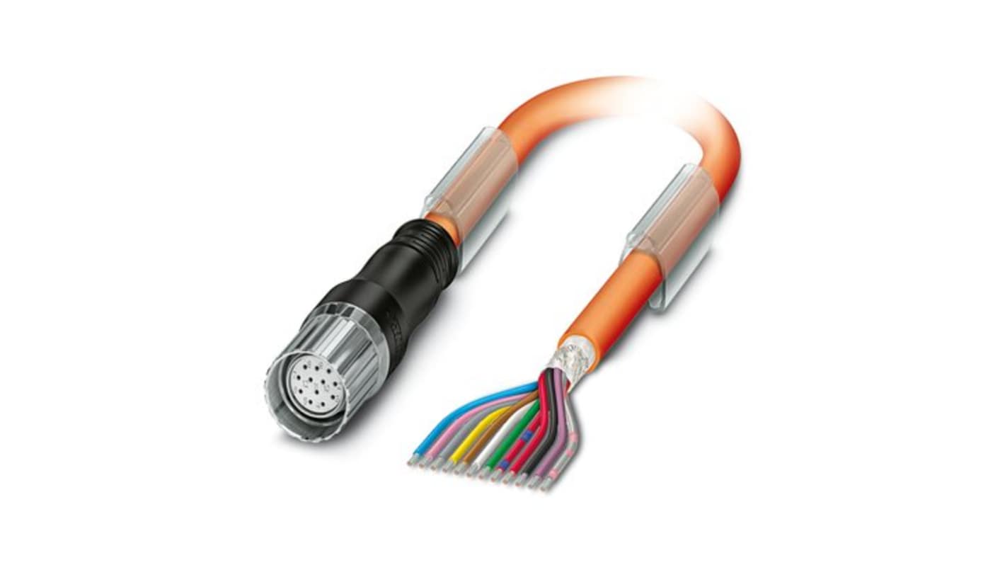 Phoenix Contact Straight Female 12 way AC Plug to Straight 12 way Free Ends Sensor Actuator Cable, 5m
