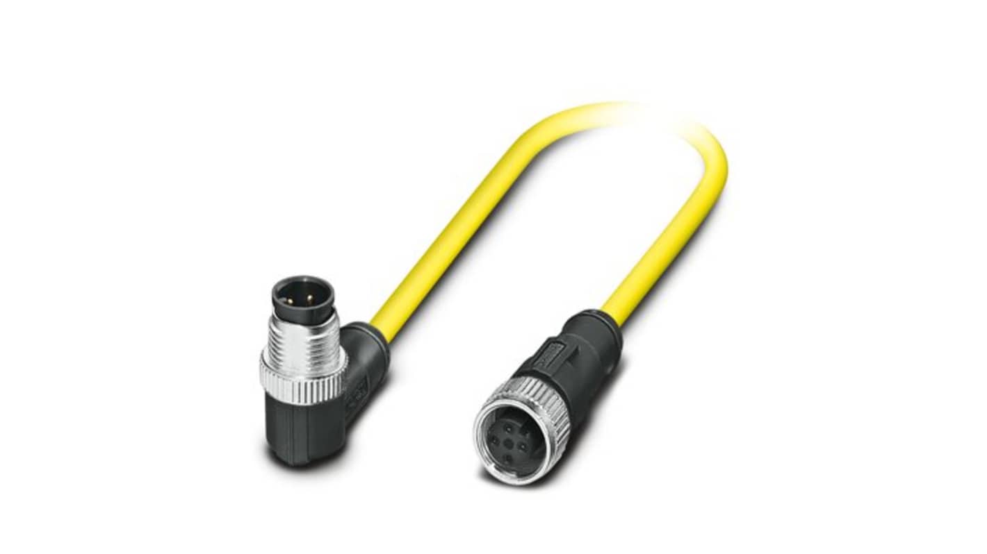 Phoenix Contact Right Angle Male 4 way M12 to Straight Female 4 way M12 Sensor Actuator Cable, 3m