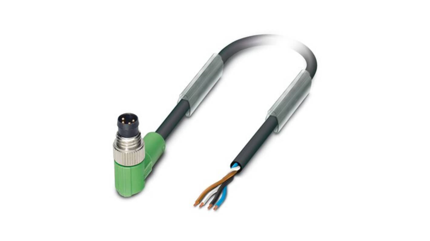 Phoenix Contact Right Angle Male 4 way M8 to Straight 4 way Free Ends Sensor Actuator Cable, 5m