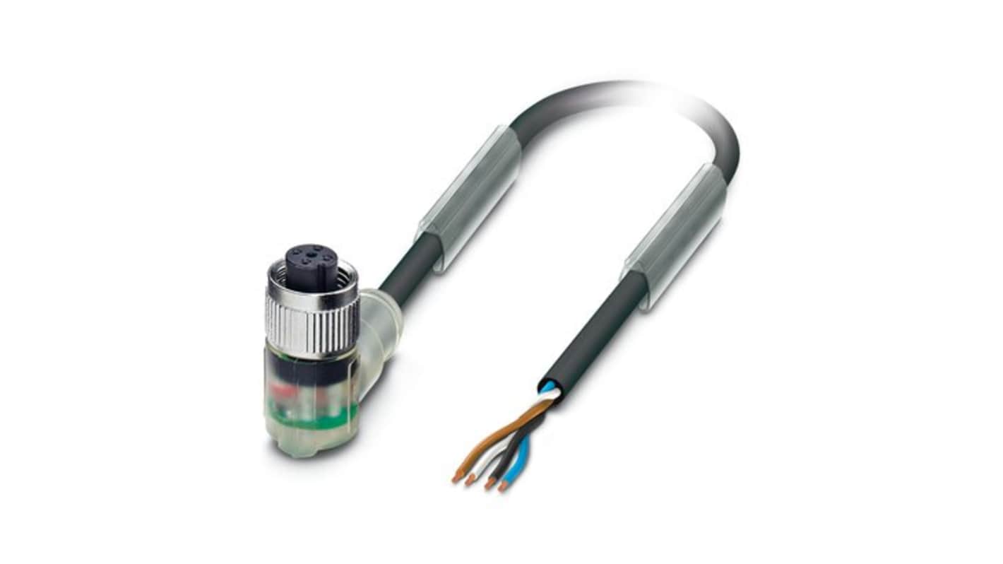 Phoenix Contact Straight 4 way Free Ends to Right Angle Female 4 way M12 Sensor Actuator Cable, 3m
