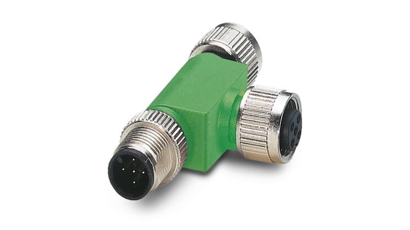 Phoenix Contact Tee 5 Pole M12 Plug to 5 Pole M12 Socket Adapter