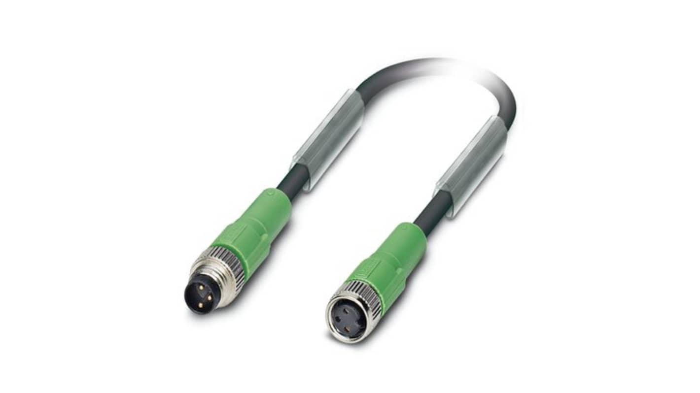 Phoenix Contact Straight Male 3 way M8 to Straight Female 3 way M8 Sensor Actuator Cable, 3m